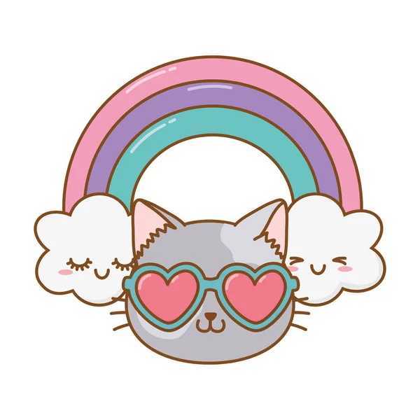 하트 선글라스를 착용한 고양이 — 스톡 벡터