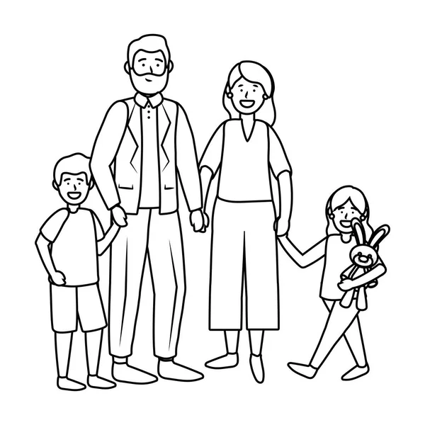 Elderly couple with children — Stock Vector