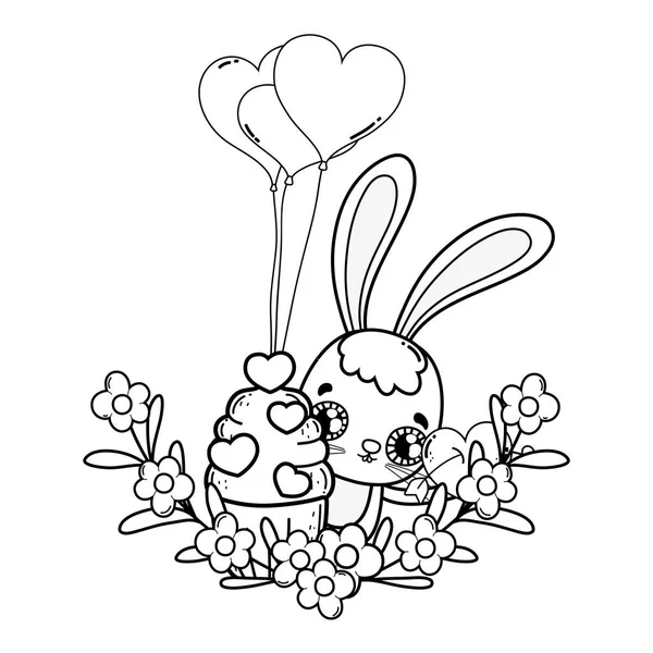 Lindo conejo con globos helio día de San Valentín — Archivo Imágenes Vectoriales