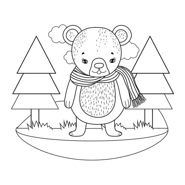 Милый медвежонок с шарфом в лагере — стоковый вектор