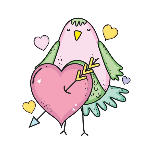 Pássaro pequeno bonito com caráter encantador do coração — Vetor de Stock