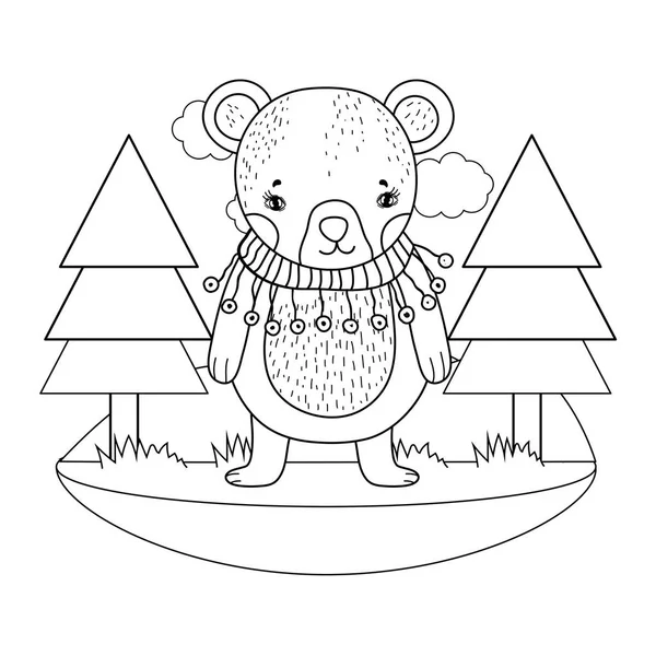 Милый медвежонок с шарфом в лагере — стоковый вектор