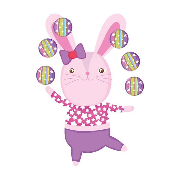 Милые цирковые кролики жонглируют мячами — стоковый вектор
