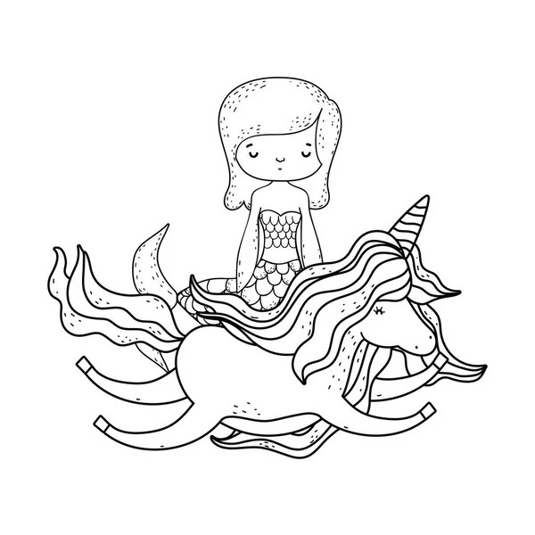 Niedliche Meerjungfrau mit Einhorn-Figuren — Stockvektor