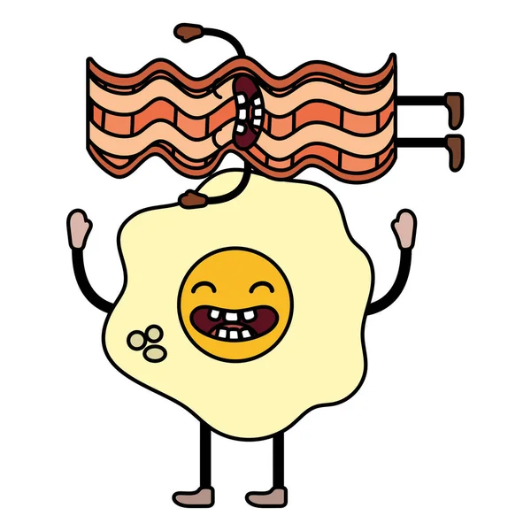 Comida de kawaii dos desenhos animados - bacon e ovos mexidos