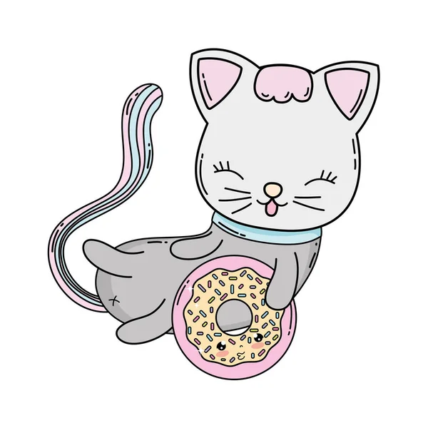 Lindo gato con donut — Archivo Imágenes Vectoriales