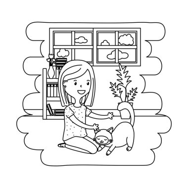 kedi siyah beyaz ile oynayan kadın