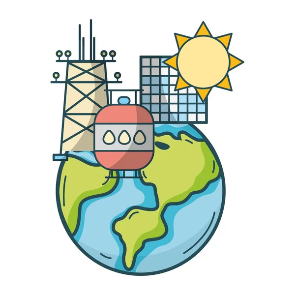 グリーン エネルギーの惑星漫画 — ストックベクタ
