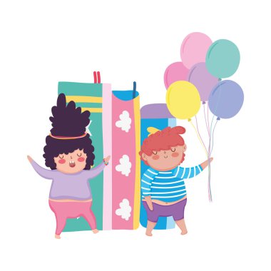 balonlar helyum ve kitap ile küçük tombul çift