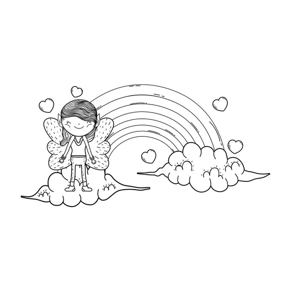 Cute Little Fairy z tęczy i chmur — Wektor stockowy