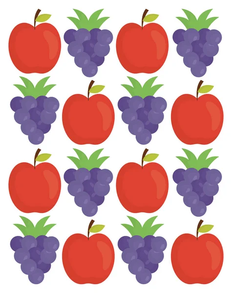 Trauben und Apfel frisches Obst Muster — Stockvektor