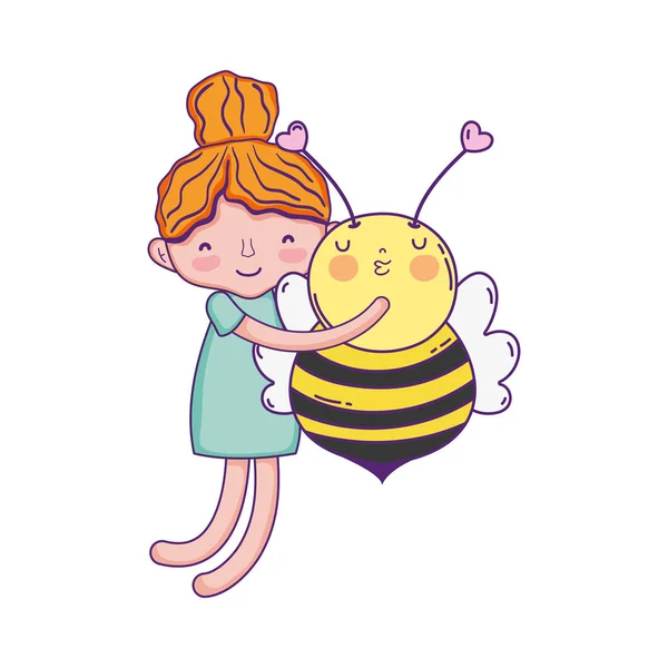 Kleines Mädchen mit Biene-Kawaii-Charakter — Stockvektor