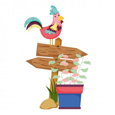 horoz ve houseplant ile ahşap ok
