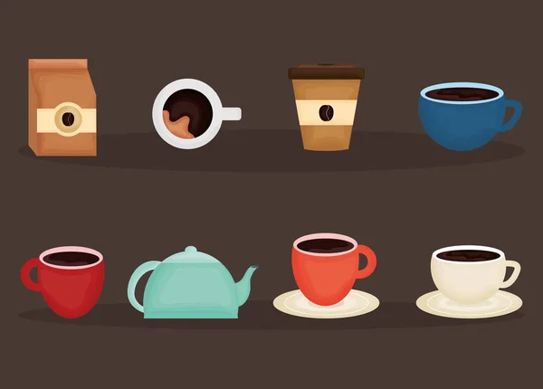 Delicious coffee and tea time icons — Stock Vector