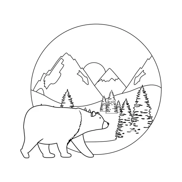 Montanhas com urso grizzly cena —  Vetores de Stock