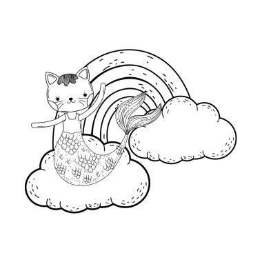 bulutlar ve gökkuşağı ile sevimli purrmaid