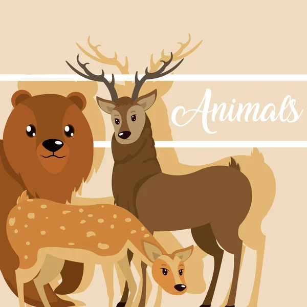 Schattige dieren kaart cartoon — Stockvector