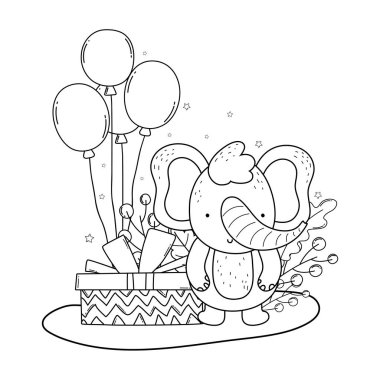 sahada hediyeler ve balonlar helyum ile fil