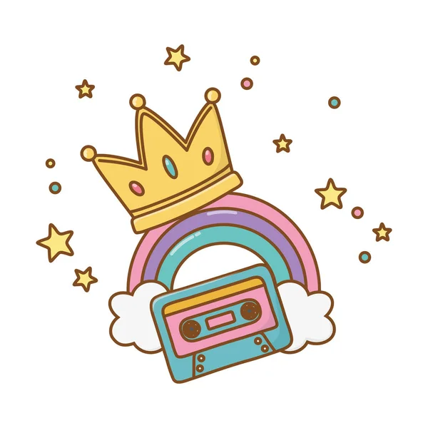 Kassette mit Krone und Regenbogen — Stockvektor