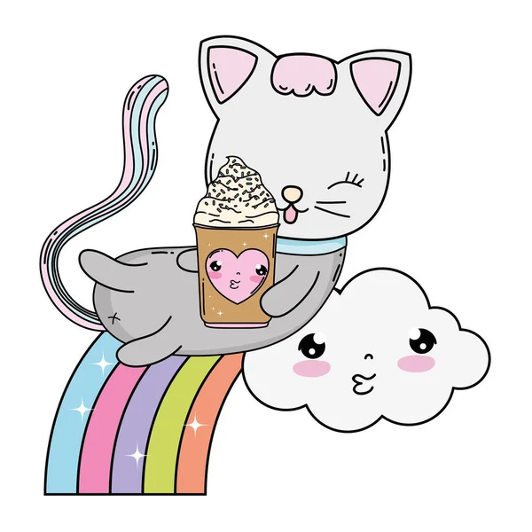 Niedliche Katze mit Eis in Regenbogen — Stockvektor