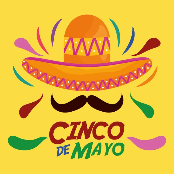Cinco de mayo celebrazione con cappello messicano — Vettoriale Stock