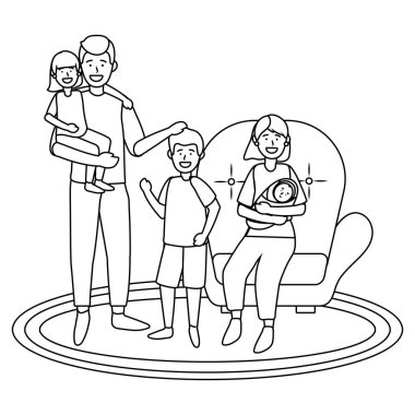 Aile avatar çizgi film karakteri siyah ve beyaz