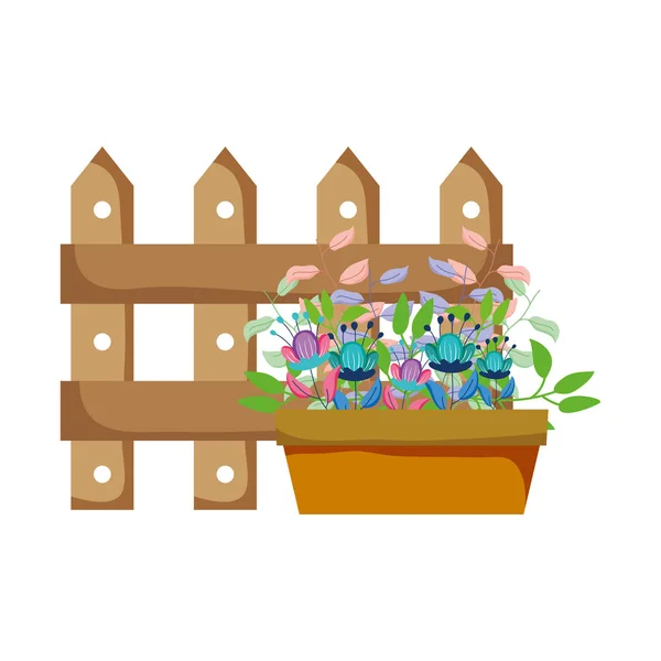 Cute floral houseplant with fence — Stock Vector