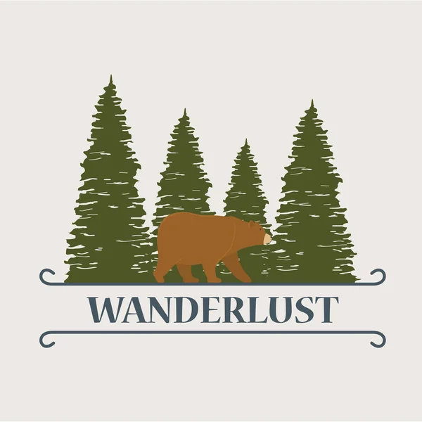 Etiqueta wanderlust con paisaje y oso escena grizzly — Vector de stock
