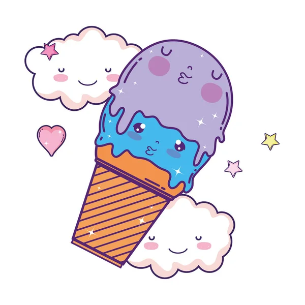 Lindo helado kawaii carácter — Archivo Imágenes Vectoriales