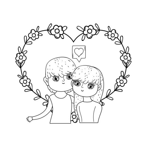 Mladí milenci dvojice s květinovými dekorace — Stockový vektor