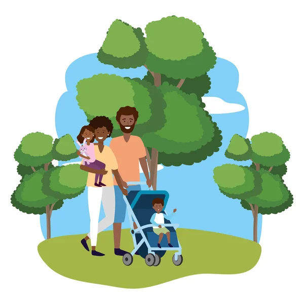 Casal com carrinho de bebê — Vetor de Stock