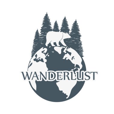 orman sahnesi ve boz ayı ile wanderlust etiket