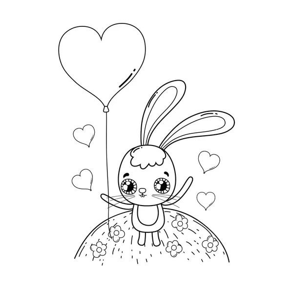 Lindo conejo con globos helio día de San Valentín — Vector de stock