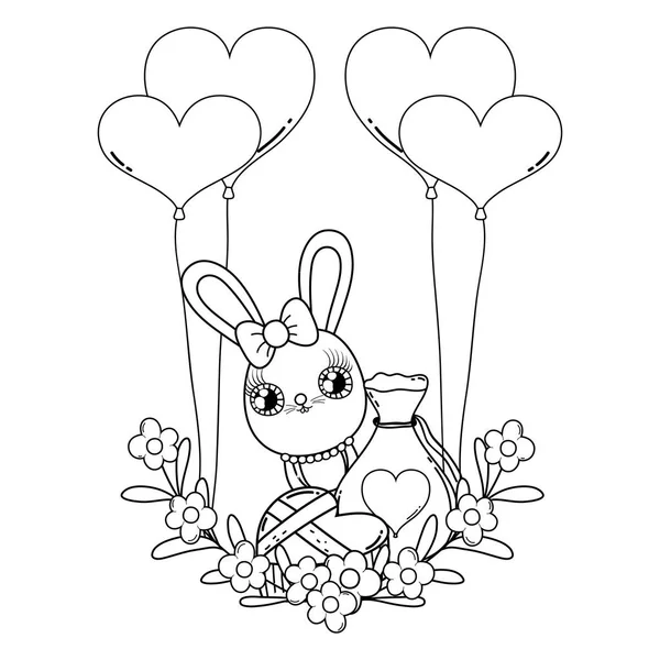 Cute rabbit with balloons helium valentines day — Stock Vector