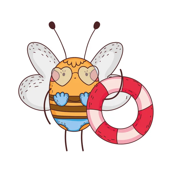 Niedliche kleine Biene mit Badeanzug und Schwimmer — Stockvektor
