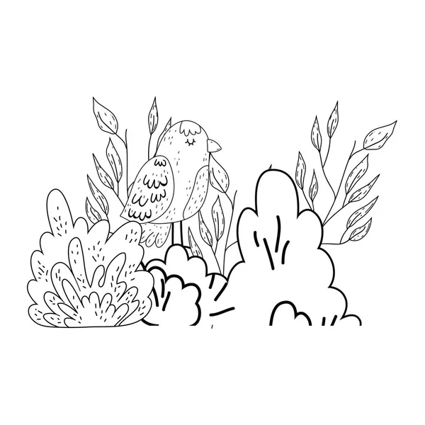 Pássaro bonito com jardim arbusto —  Vetores de Stock