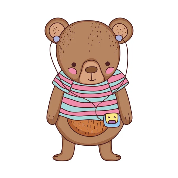 Mignon petit ours avec chemise et walkman — Image vectorielle