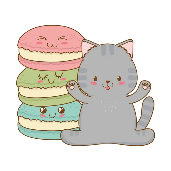 Niedliche kleine Katze mit Keksen kawaii Charakter — Stockvektor