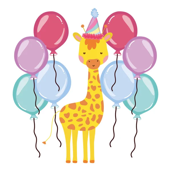 Mignon et petite girafe avec chapeau de fête caractère — Image vectorielle