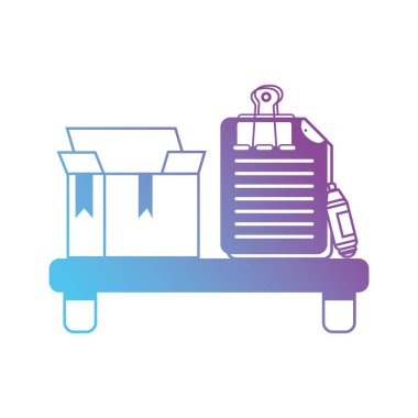 klips ve vurgulayıcı kalem ile kutu ve belgeler ile siluet ahşap raf