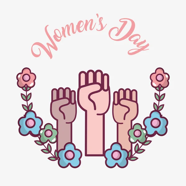 Oppose hands up with flowers celebration womens day — Stock Vector