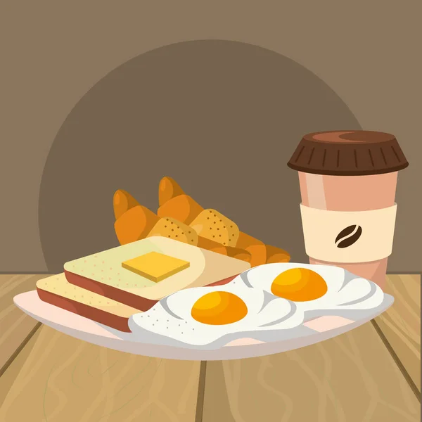 Delizioso gustoso cartone animato colazione — Vettoriale Stock