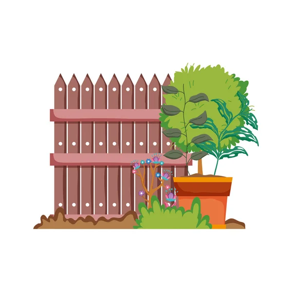Holzzaun mit Gartenblumen Szene — Stockvektor
