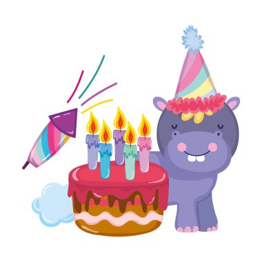 parti şapka ile sevimli ve küçük Hippo karakter
