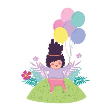 Manzara balonlar hava ile küçük tombul kız