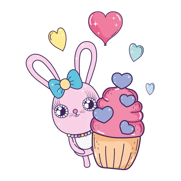 可爱的兔子女孩与甜的蛋糕情人节 — 图库矢量图片