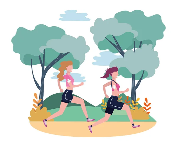Femmes qui courent avec des vêtements de sport — Image vectorielle