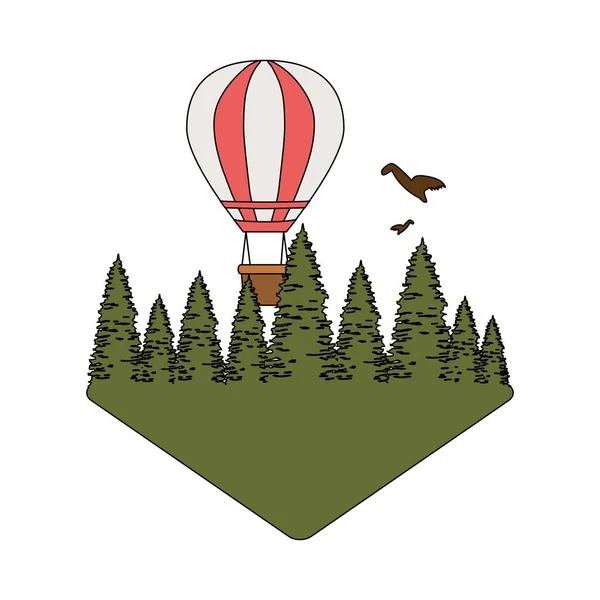 Ballon air chaud volant avec des pins — Image vectorielle