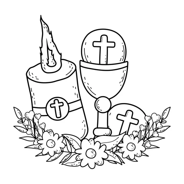 Heiliger Kelch religiös mit Kerze — Stockvektor