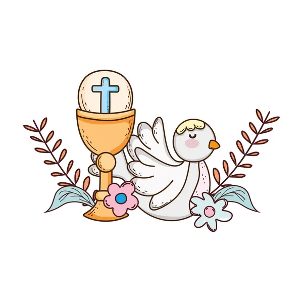 Calice sacré religieux avec colombe oiseau — Image vectorielle